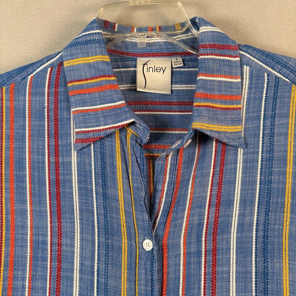 Finley Blue Multicolor Stripe Button Down Shirt Preppy Large